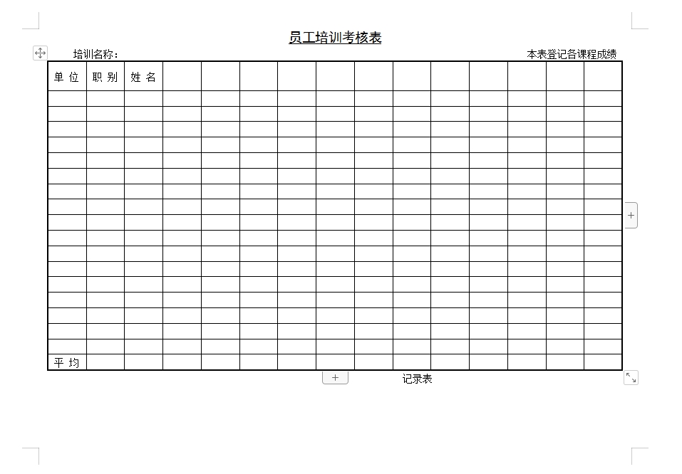 员工培训考核表